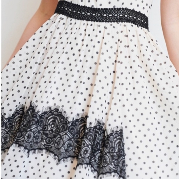 Ivory with black lace, polka dot. Vintage looking, for summer sundress - Picture 4 of 6